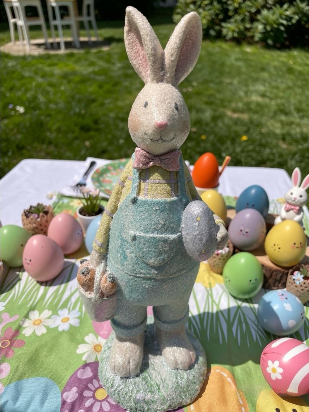 Pastel Green Glitter Bunny Figurine with Cream Accents